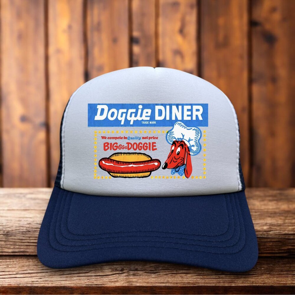 Doggie Diner Mens Trucker Hat Navy Snapback 1948 Vintage Logo Defunct Restaurant